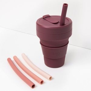 Stojo 12 oz cup with 4 straws